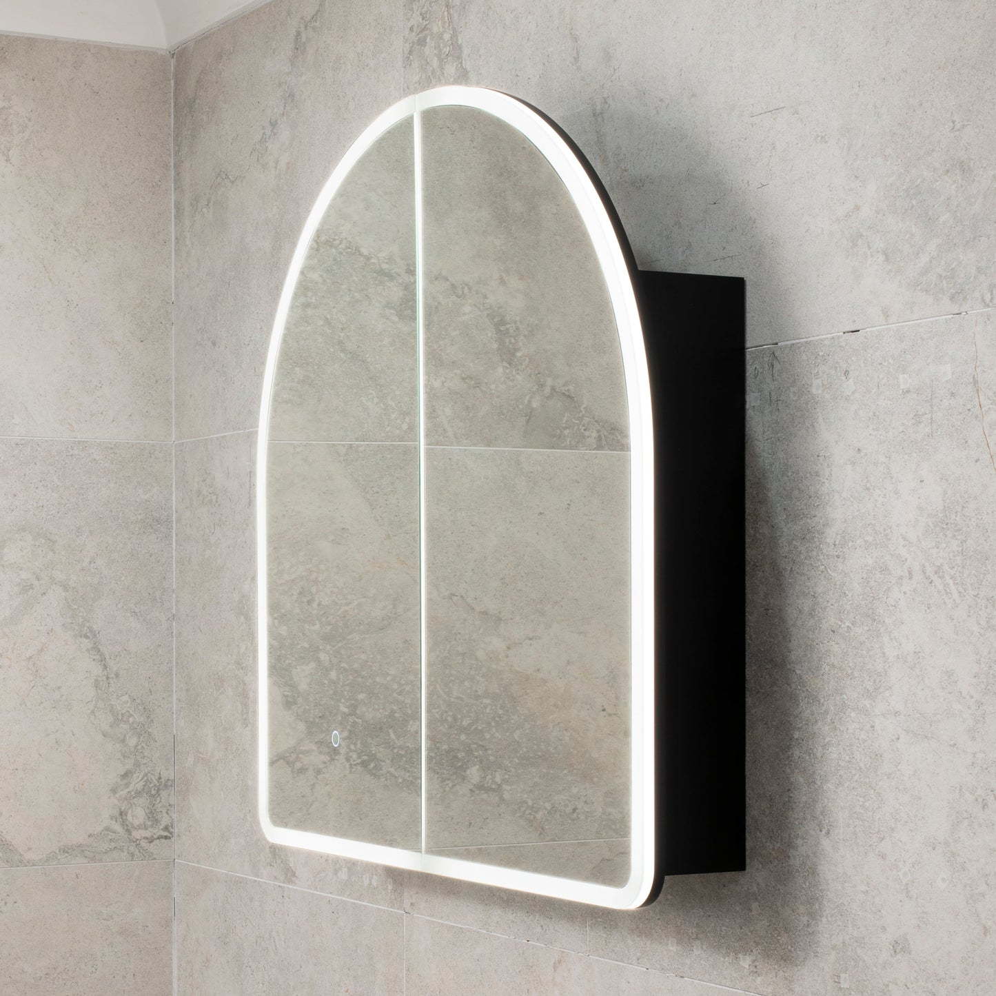 Arco Arch 800mm x 800mm Frontlit LED Mirrored Shaving Cabinet, Matte Black
