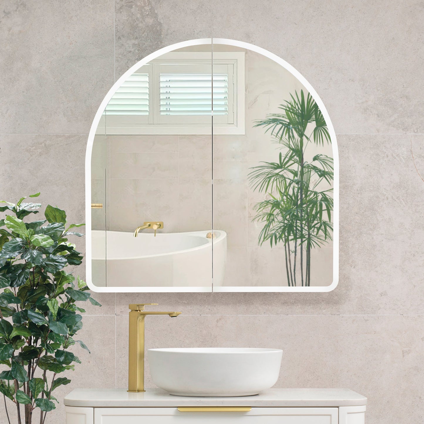 Arco Arch 800mm x 800mm Frontlit LED Mirrored Shaving Cabinet, Matte Black