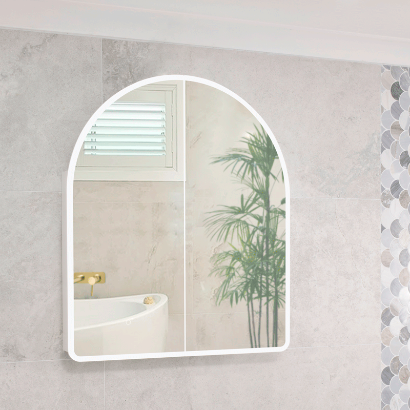 Arco Arch 850mm x 1000mm Frontlit LED Mirrored Shaving Cabinet, Matte White