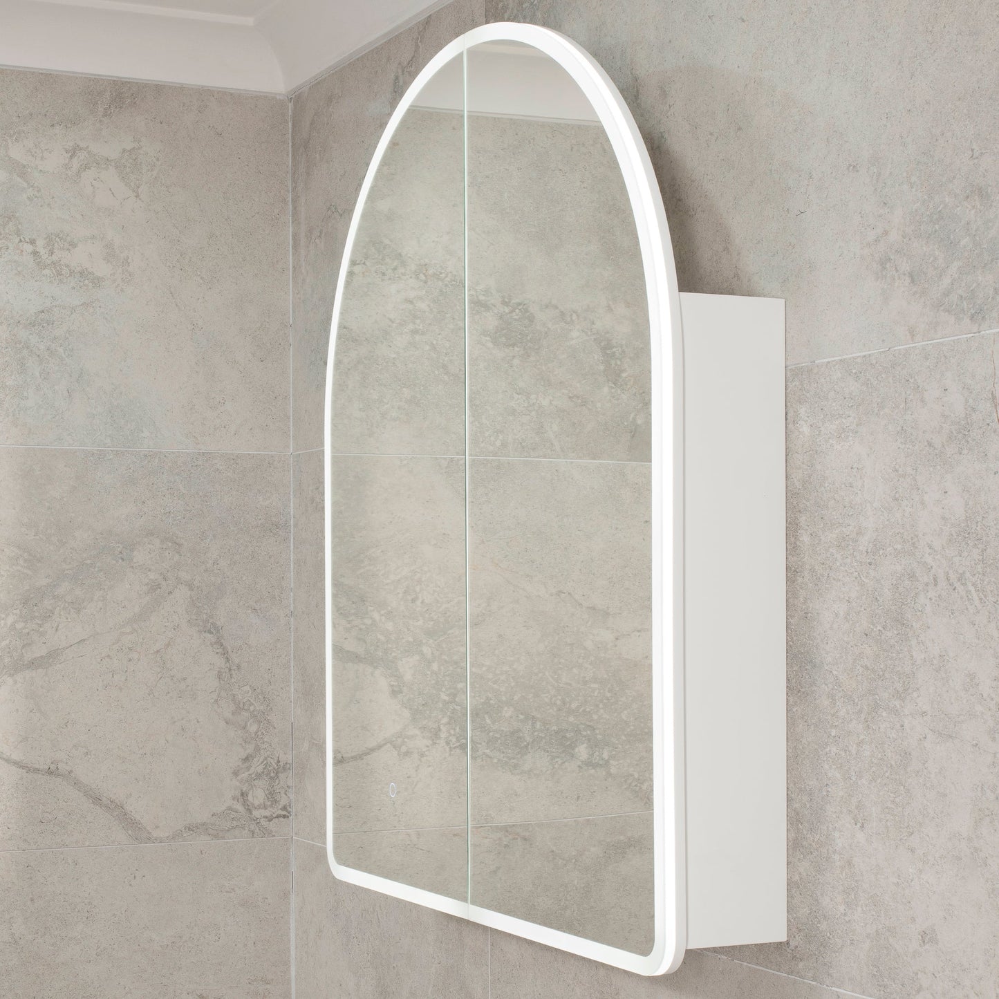 Arco Arch 850mm x 1000mm Frontlit LED Mirrored Shaving Cabinet, Matte White