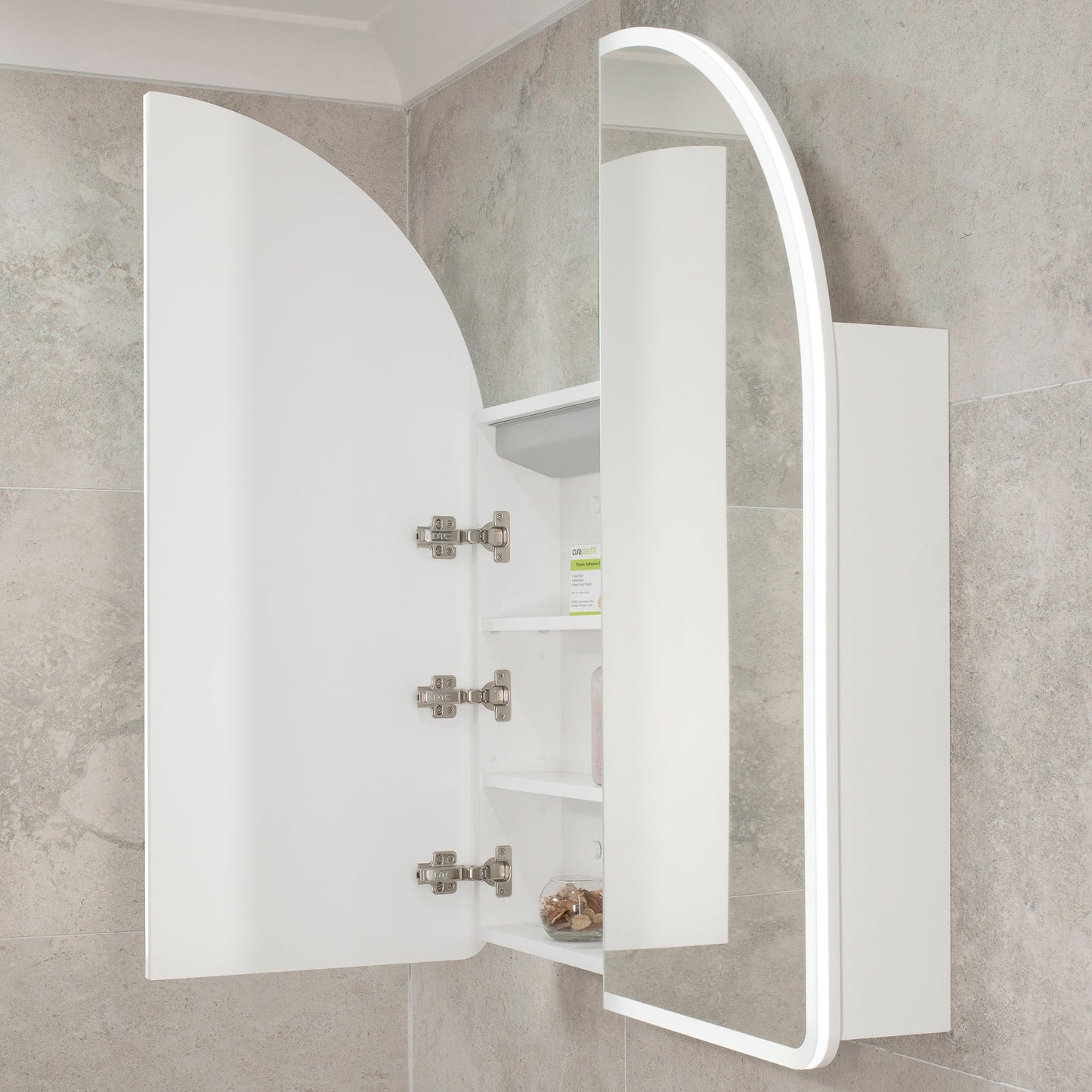 Arco Arch 850mm x 1000mm Frontlit LED Mirrored Shaving Cabinet, Matte White
