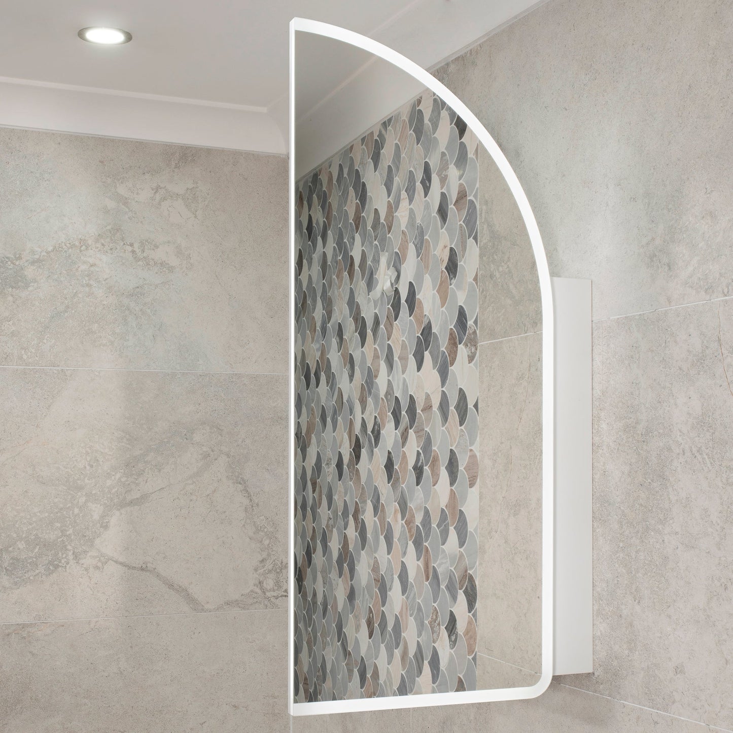 Arco Arch 850mm x 1000mm Frontlit LED Mirrored Shaving Cabinet, Matte White