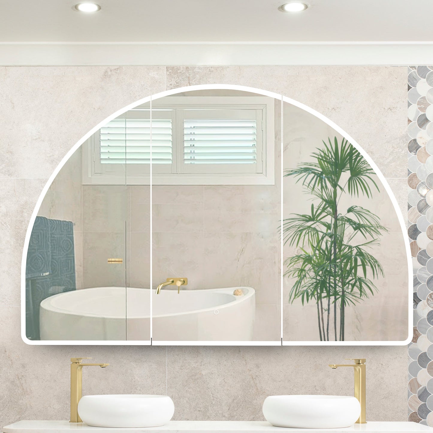 Arco Arch 1500mm x 1000mm Frontlit LED Mirrored Shaving Cabinet, Matte Black