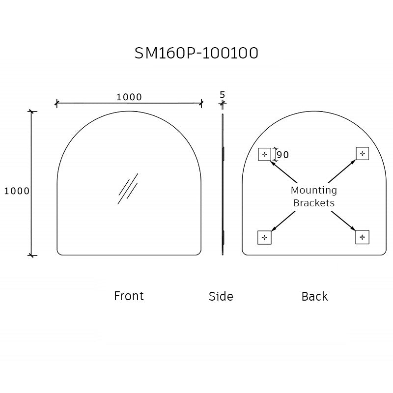 Arco Arch 1000mm x 1000mm Frameless Mirror with Polished Edge