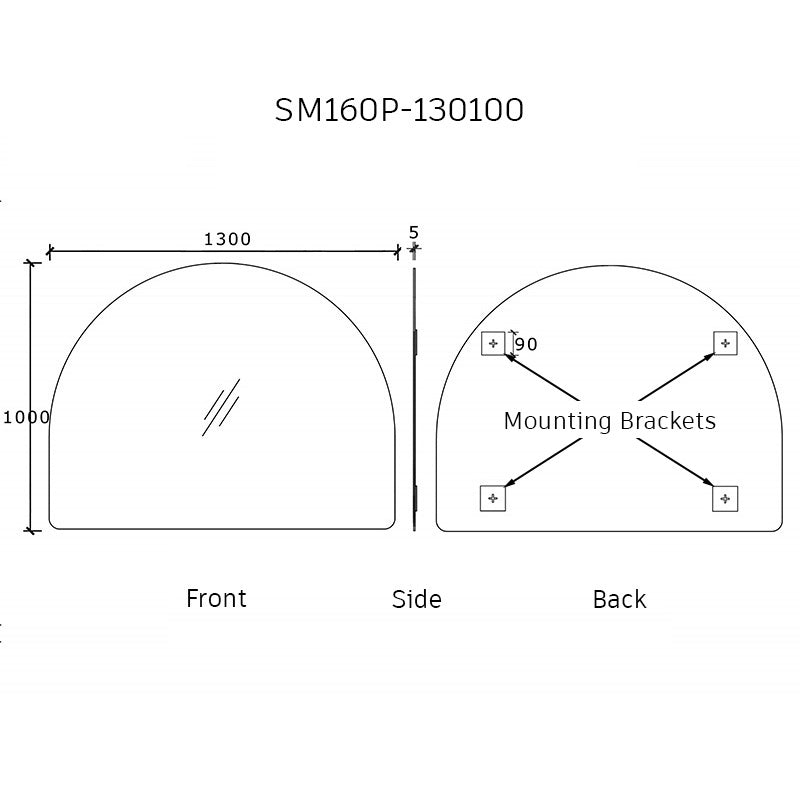 Arco Arch 1300mm x 1000mm Frameless Mirror with Polished Edge