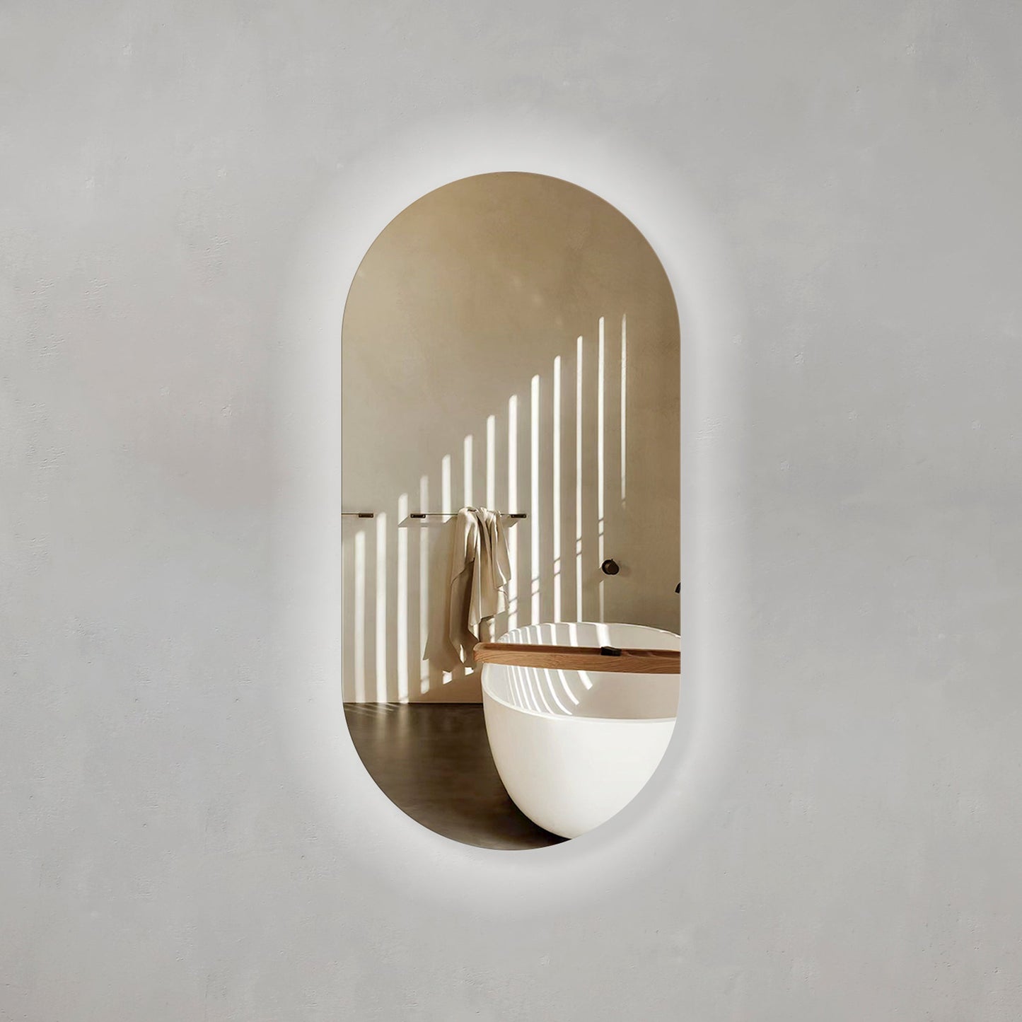 Pill Oval 500mm x 1000mm Backlit LED Frameless Mirror with Polished Edge and Demister