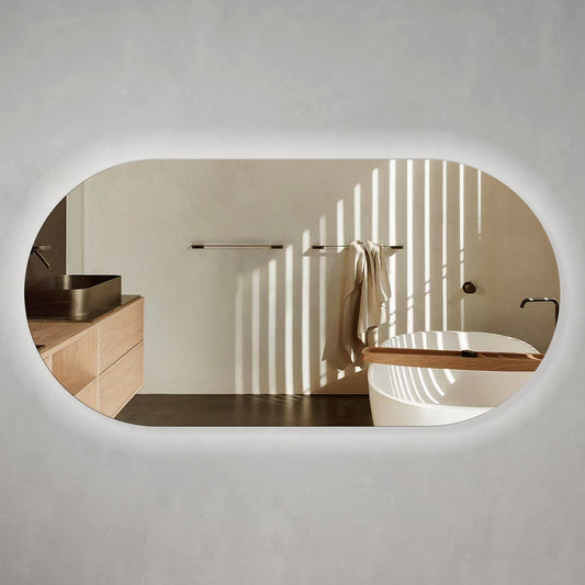 Pill Oval 1800mm x 900mm Backlit LED Frameless Mirror with Polished Edge and Demister