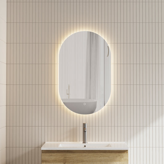 Pill Oval 500mm x 800mm Backlit LED Mirror with Polished Edge and Demister
