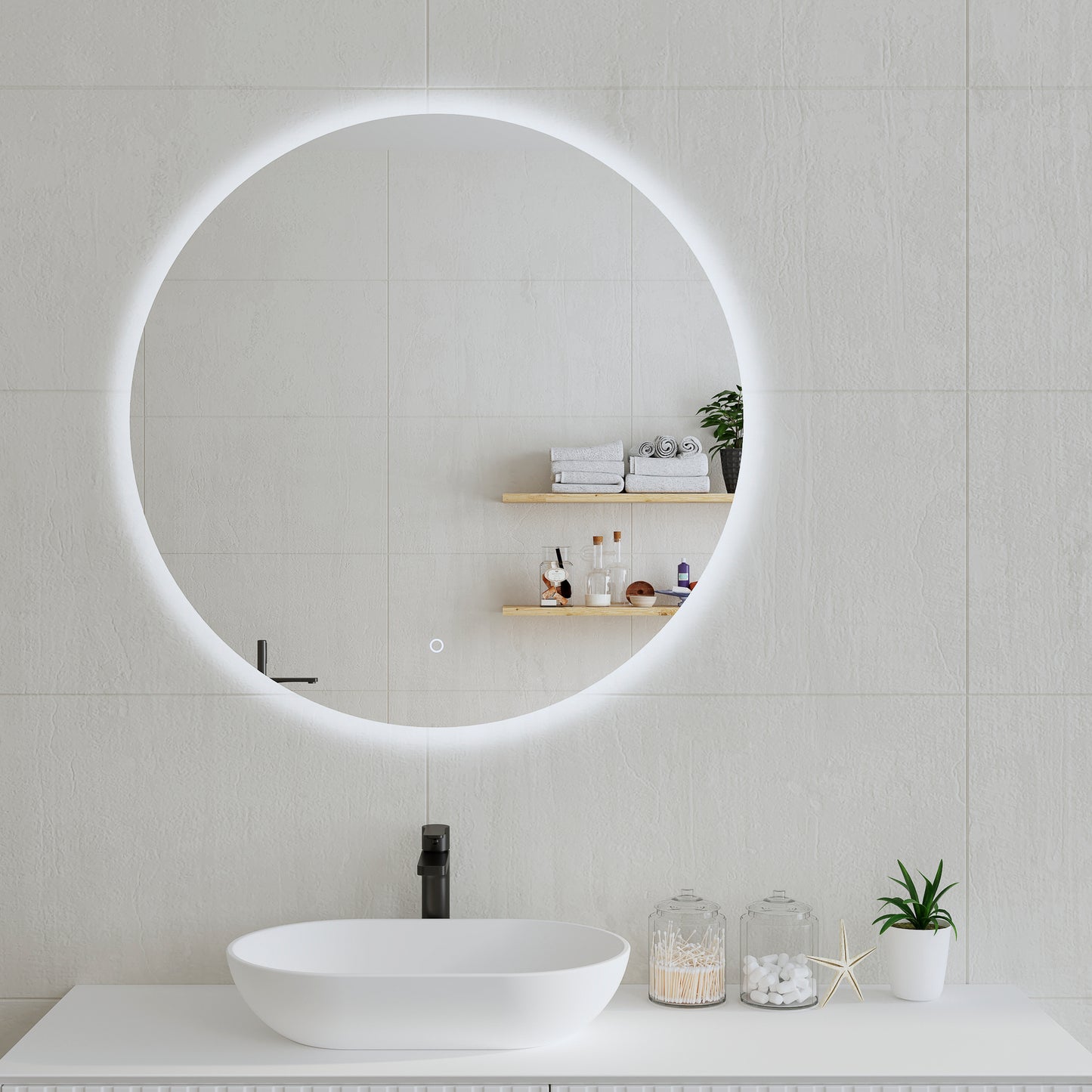 Circa Round 900mm Backlit LED Mirror with Polished Edge and Demister