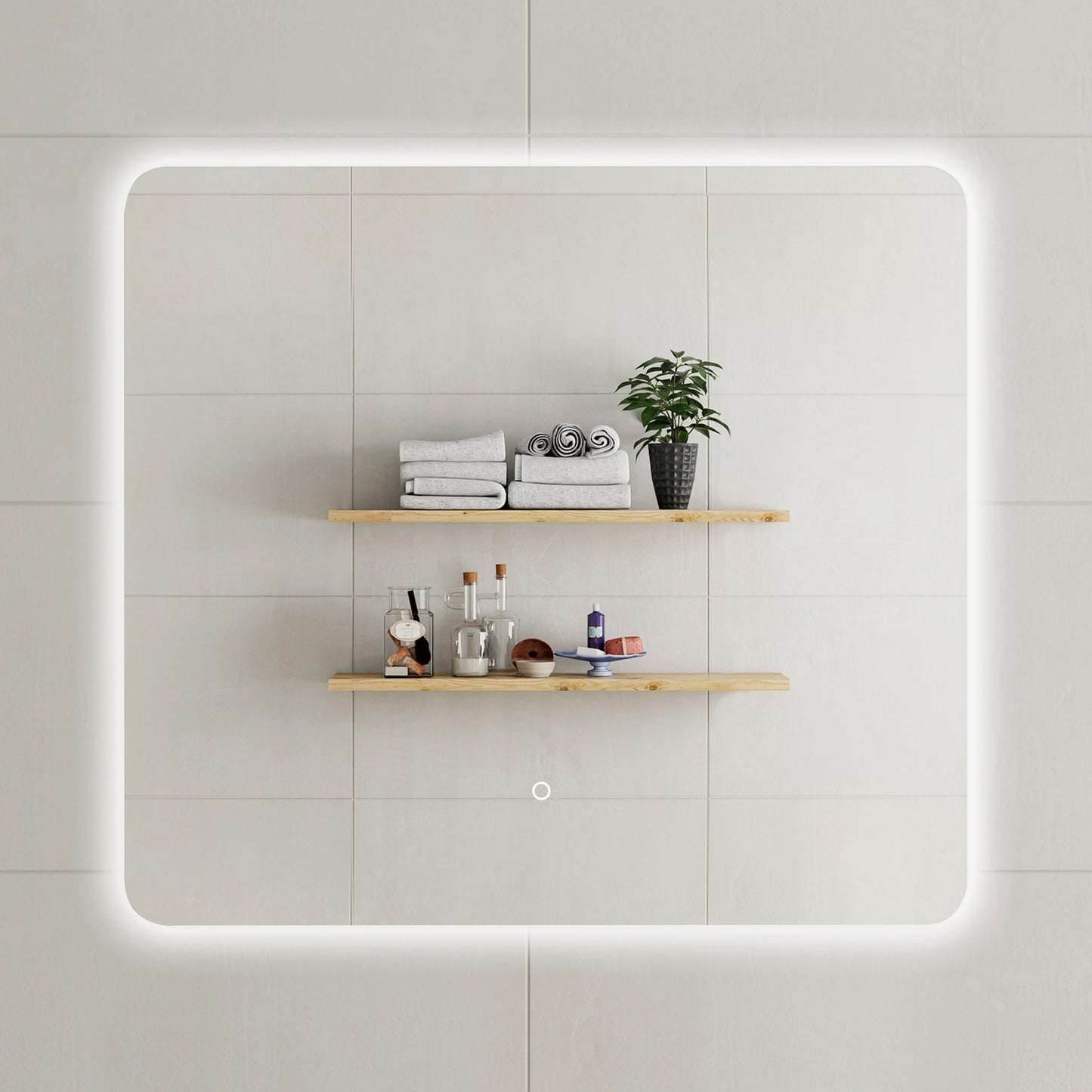 Retti Rectangular 1000mm x 900mm Backlit LED Frameless Mirror with Polished Edge, Rounded Corners and Demister