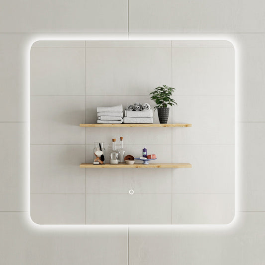 Retti Rectangular 1000mm x 900mm Backlit LED Frameless Mirror with Polished Edge, Rounded Corners and Demister