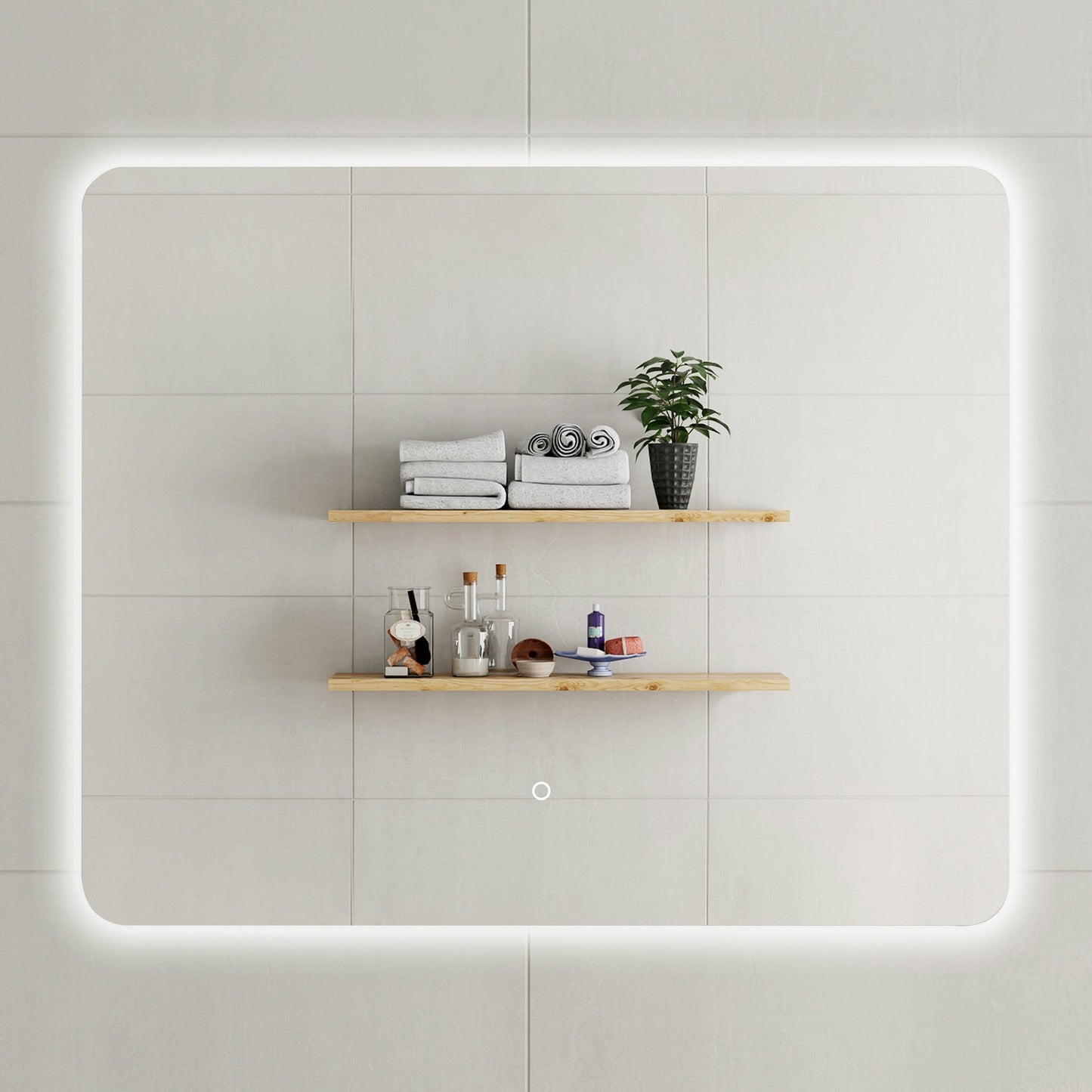 Retti Rectangular 1100mm x 900mm Backlit LED Frameless Mirror with Polished Edge, Rounded Corners and Demister