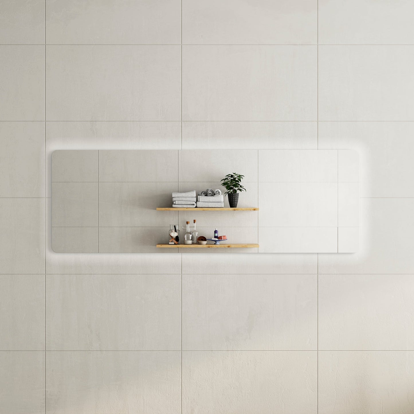 Retti Rectangular 1800mm x 600mm Backlit LED Frameless Mirror with Polished Edge, Rounded Corners and Demister
