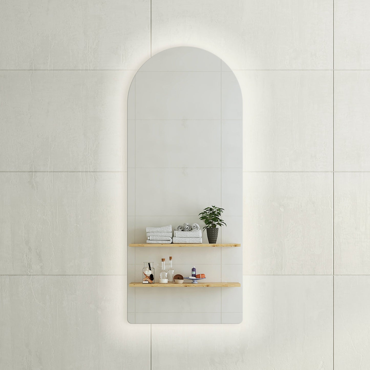 Arco Arch 500mm x 1200mm Backlit LED Frameless Mirror with Polished Edge and Demister