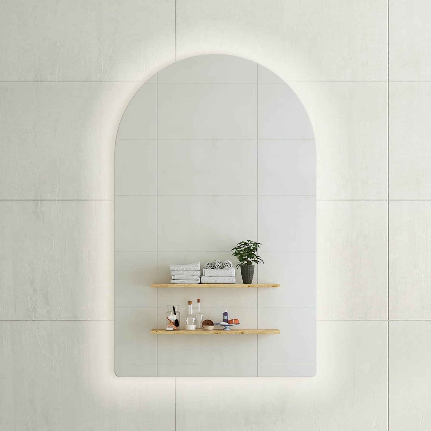 Arco Arch 750mm x 1200mm Backlit LED Frameless Mirror with Polished Edge and Demister