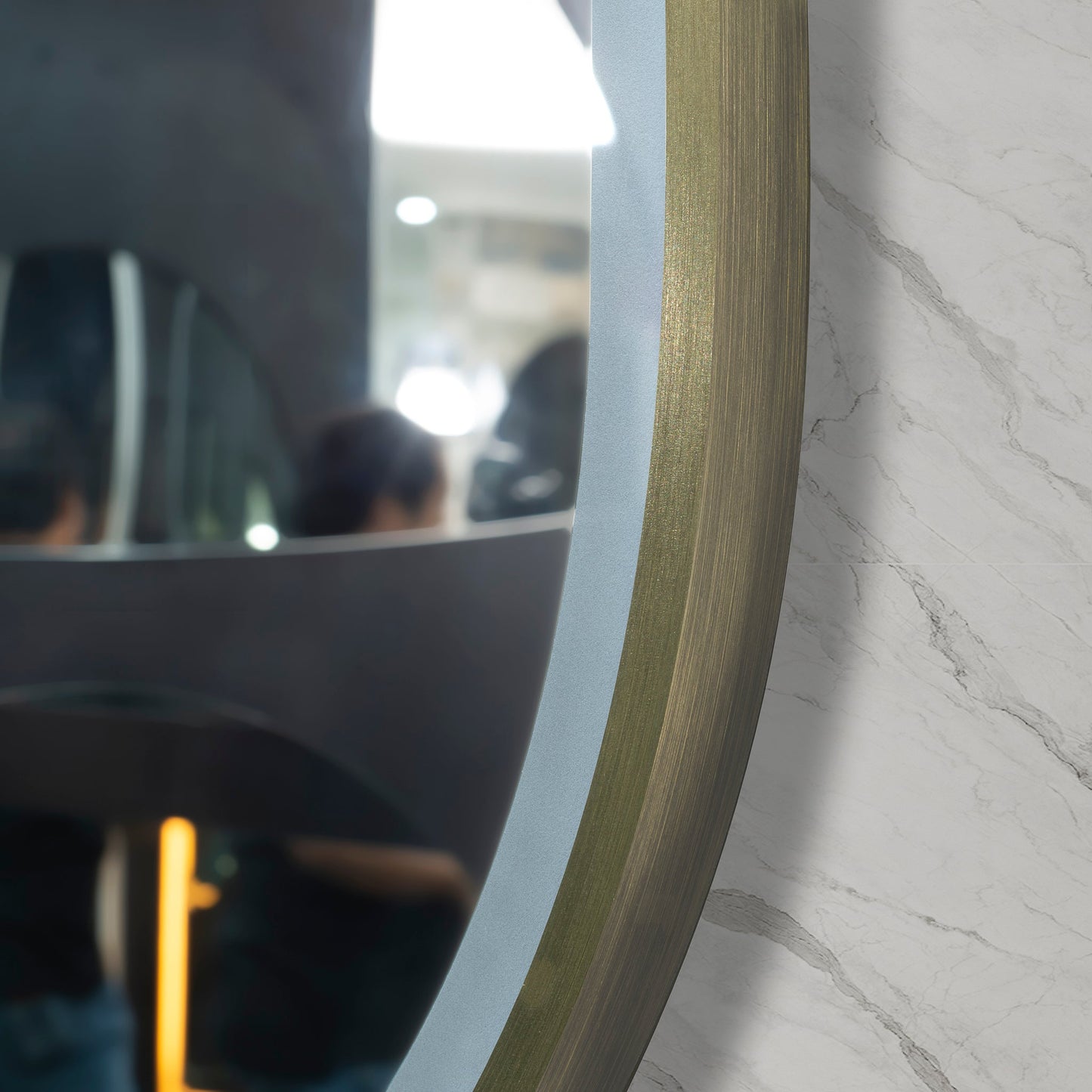 Pill Oval 750mm x 1200mm Frontlit LED Mirror with Brushed Brass (Gold) Frame and Demister