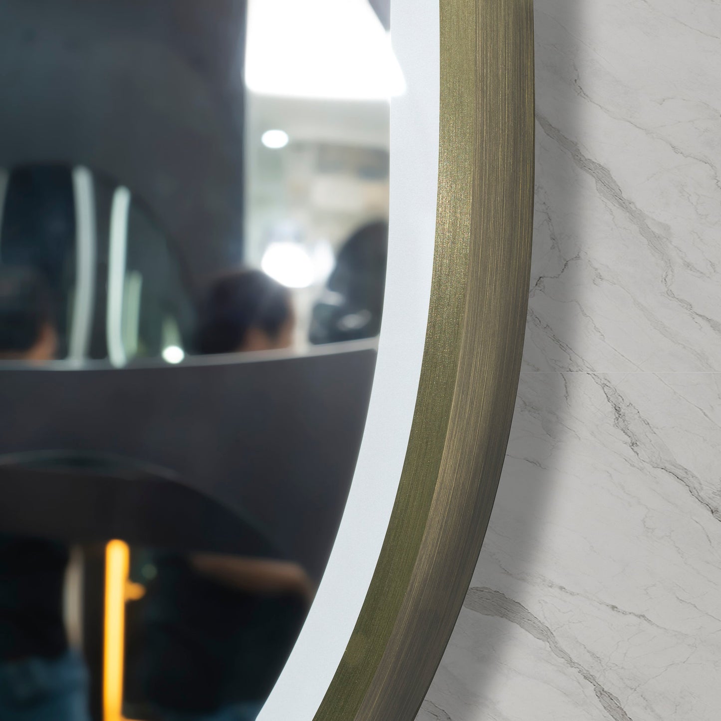 Pill Oval 600mm x 900mm Frontlit LED Mirror with Brushed Brass (Gold) Frame and Demister