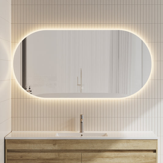 Pill Oval 1500mm x 750mm LED Mirror with Frosted Glass Border and Demister