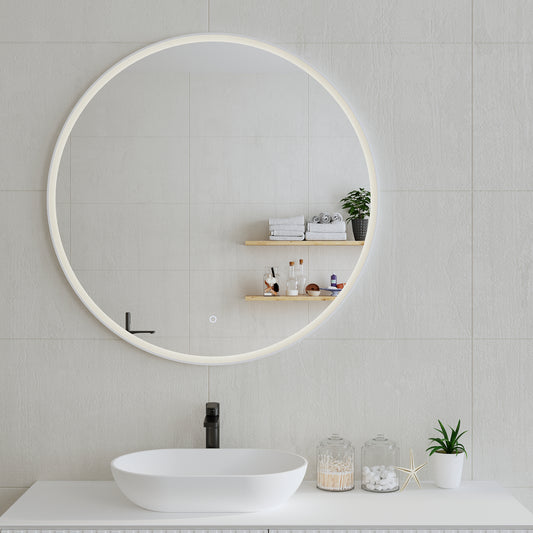 Circa Round 1000mm Frontlit LED Mirror with Matte White Frame and Demister