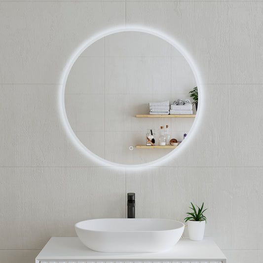 Circa Round 750mm LED Mirror with Frosted Glass Border and Demister