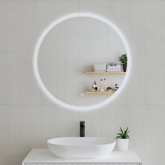 Circa Round 800mm LED Mirror with Frosted Glass Border and Demister