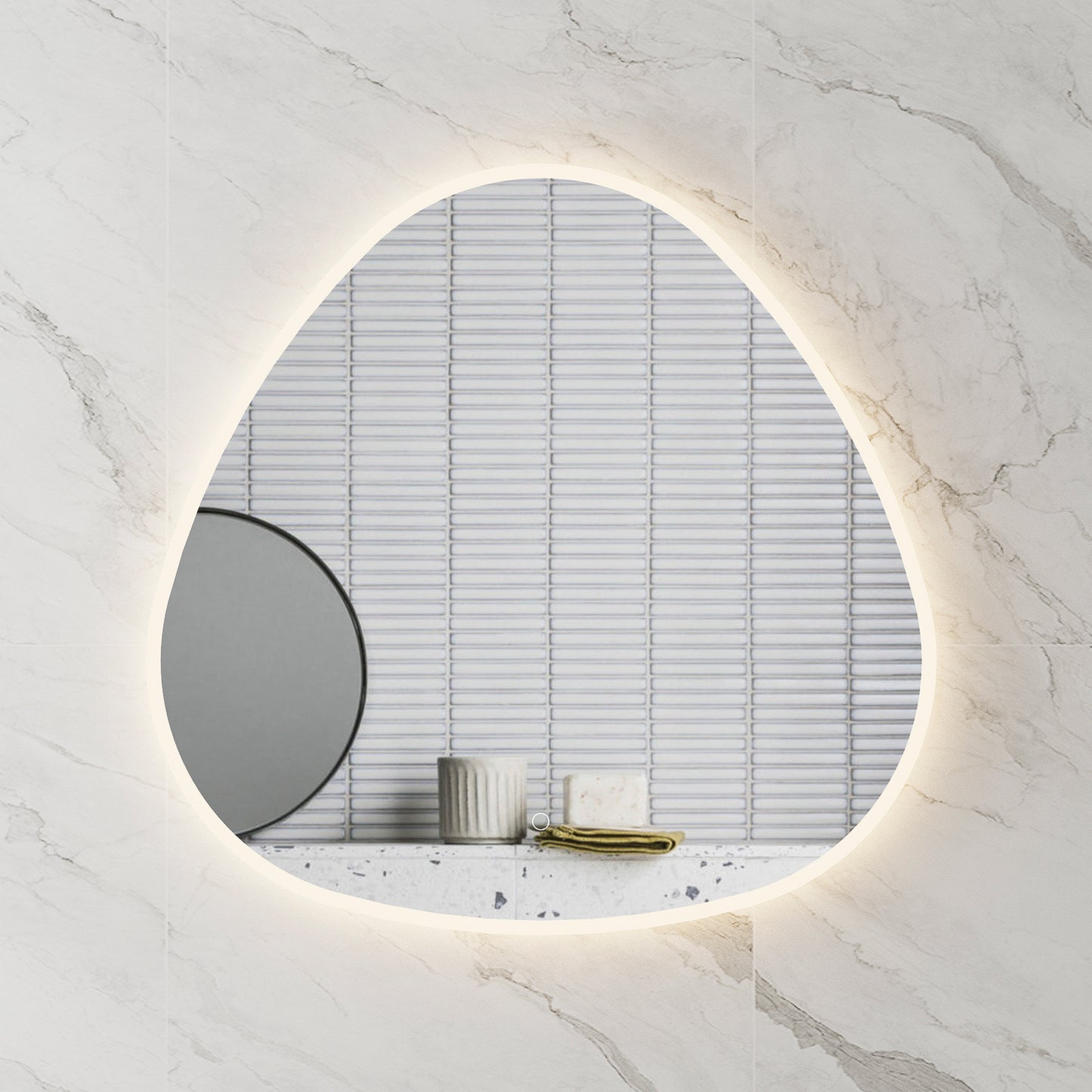 Delphi Egg 800mm LED Mirror with Frosted Glass Border and Demister