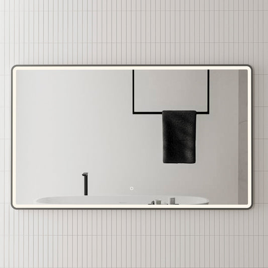 Retti Rectangular 1500mm x 900mm Frontlit LED Mirror with Matte Black Frame and Demister