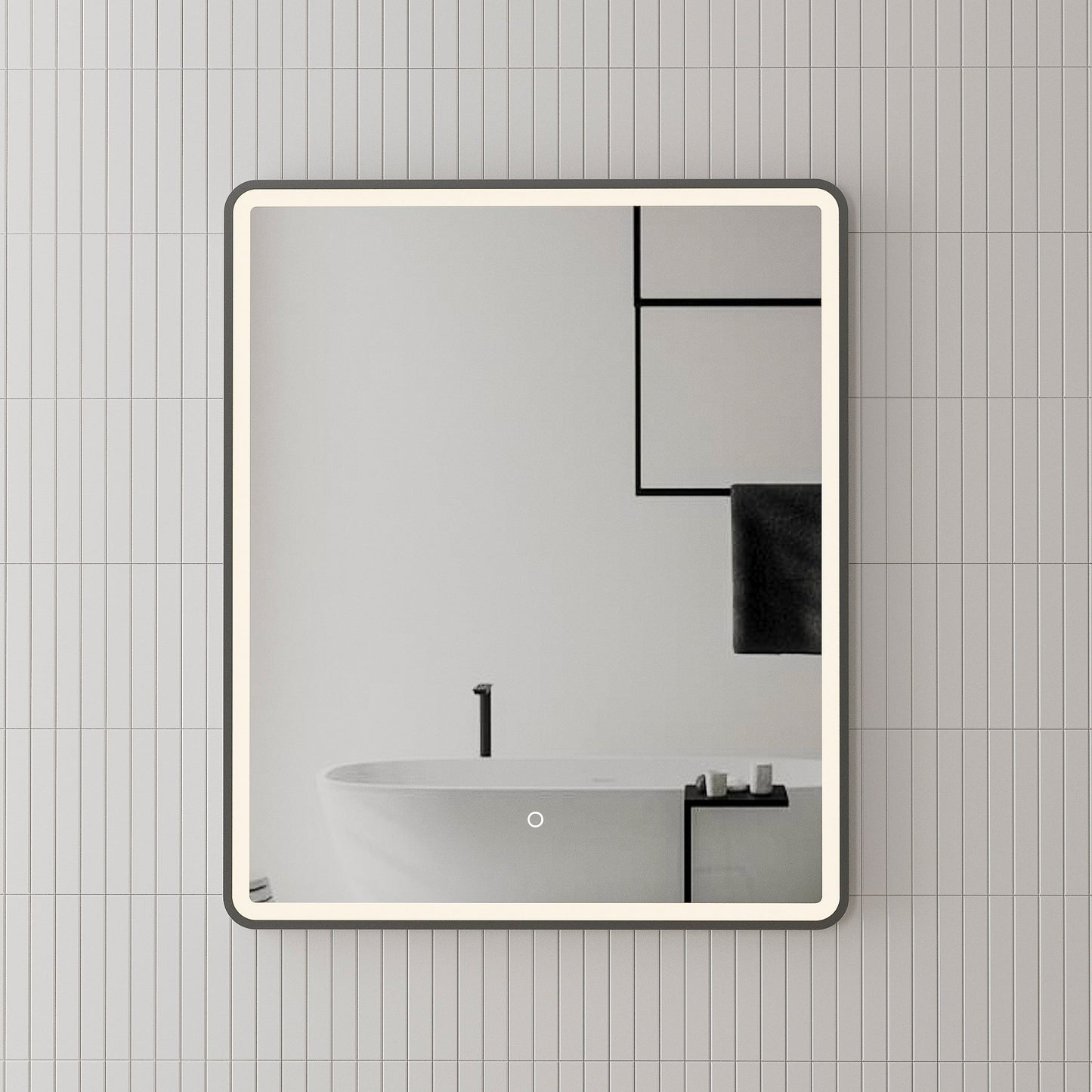 Retti Rectangular 750mm x 900mm Frontlit LED Mirror with Matte Black Frame and Demister