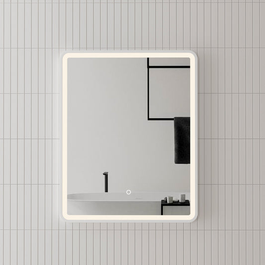 Retti Rectangular 600mm x 750mm Frontlit LED Mirror with Matte White Frame and Demister