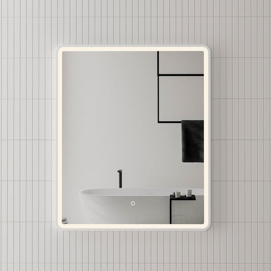 Retti Rectangular 750mm x 900mm Frontlit LED Mirror with Matte White Frame and Demister