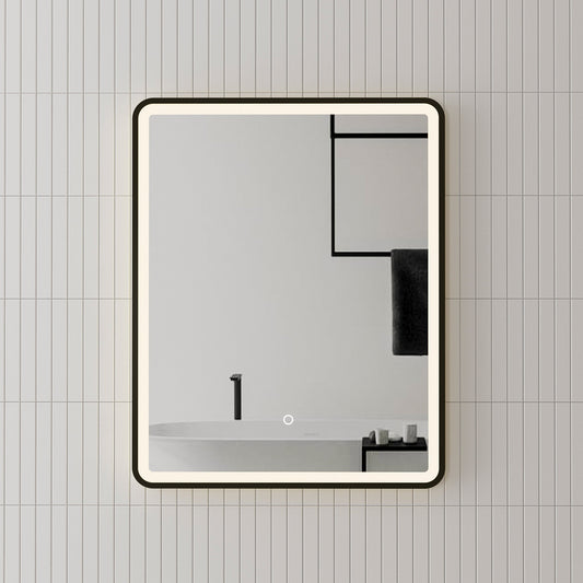 Retti Rectangular 600mm x 750mm Frontlit LED Mirror with Matte Black Frame and Demister