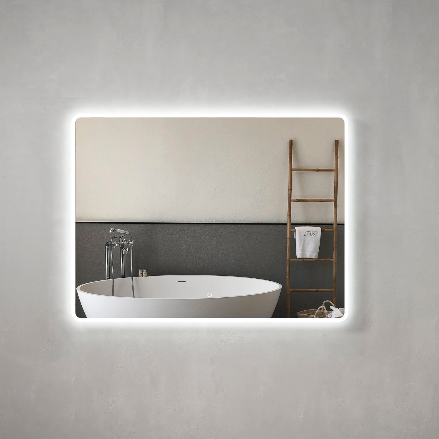 Retti Rectangular 1200mm X 900mm LED Mirror With Frosted Border And De retti-rectangular-1200mm-x-900mm-led-mirror-with-frosted-border-and-de