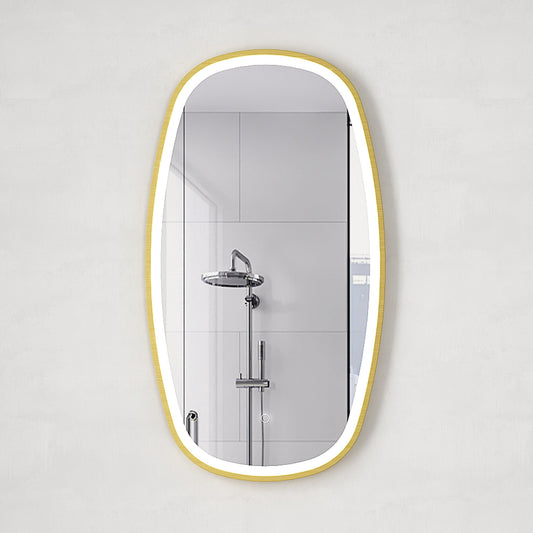 Riri Oblong 500mm x 900mm Frontlit LED Mirror with Brushed Brass (Gold) Frame and Demister