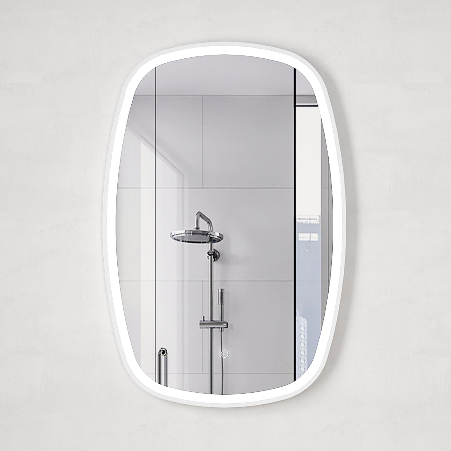 Riri Oblong 600mm x 900mm Frontlit LED Mirror with Matte White Frame and Demister