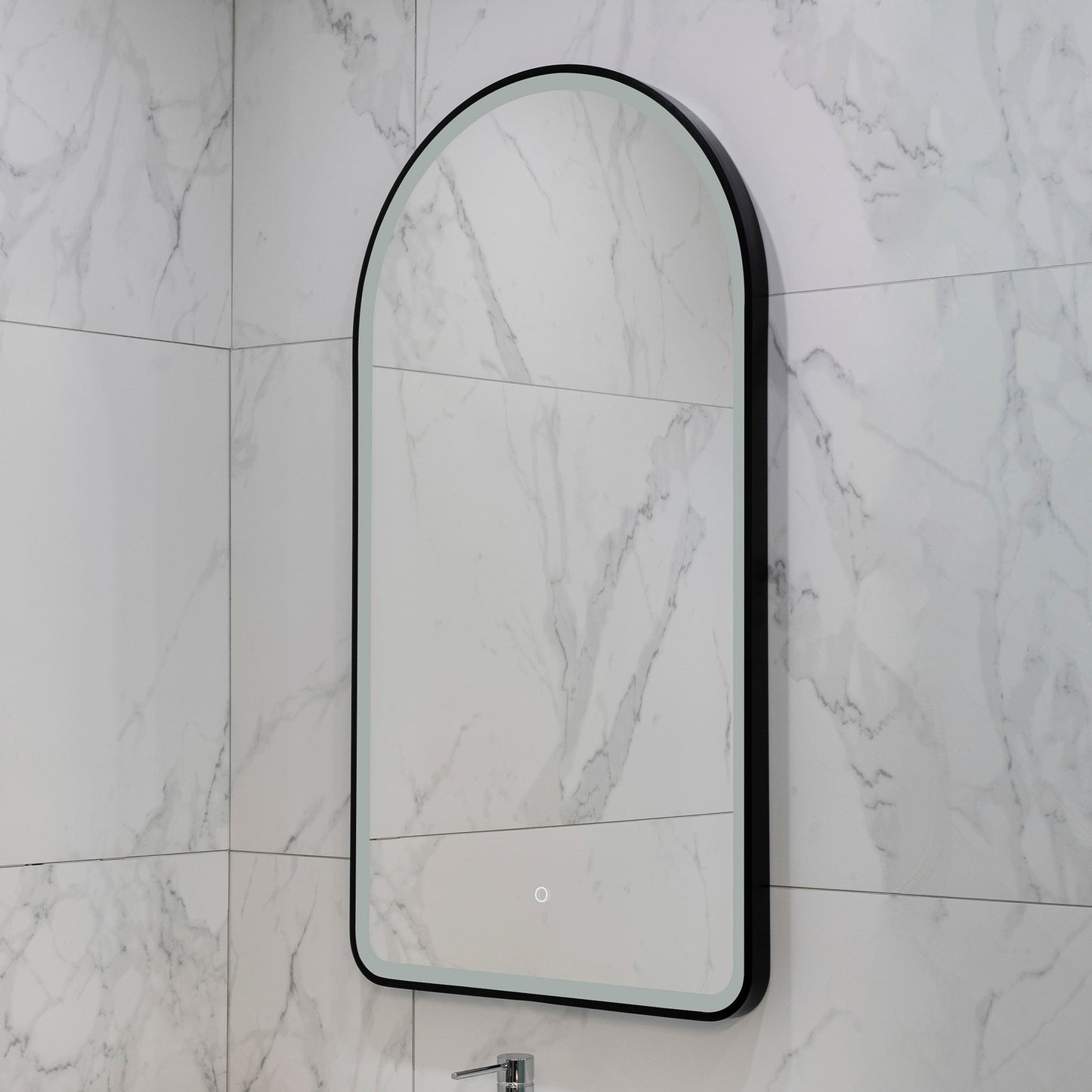 Arco Arch 550mm x 1000mm Frontlit LED Framed Mirror with Demister, Matte Black Frame