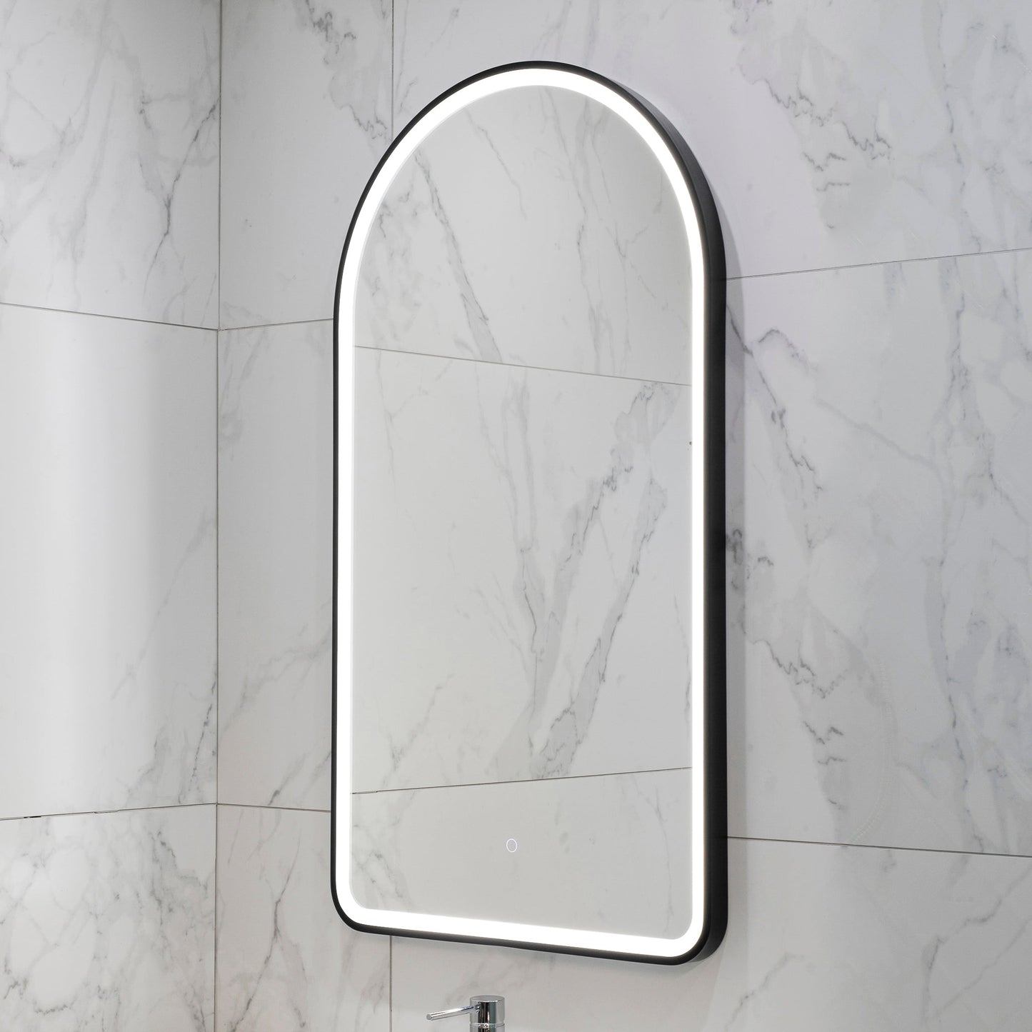 Arco Arch 550mm x 1000mm Frontlit LED Framed Mirror with Demister, Matte Black Frame