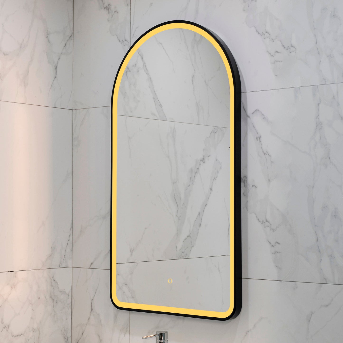 Arco Arch 550mm x 1000mm Frontlit LED Framed Mirror with Demister, Matte Black Frame