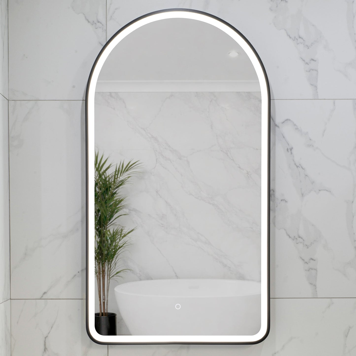 Arco Arch 550mm x 1000mm Frontlit LED Framed Mirror with Demister, Matte Black Frame