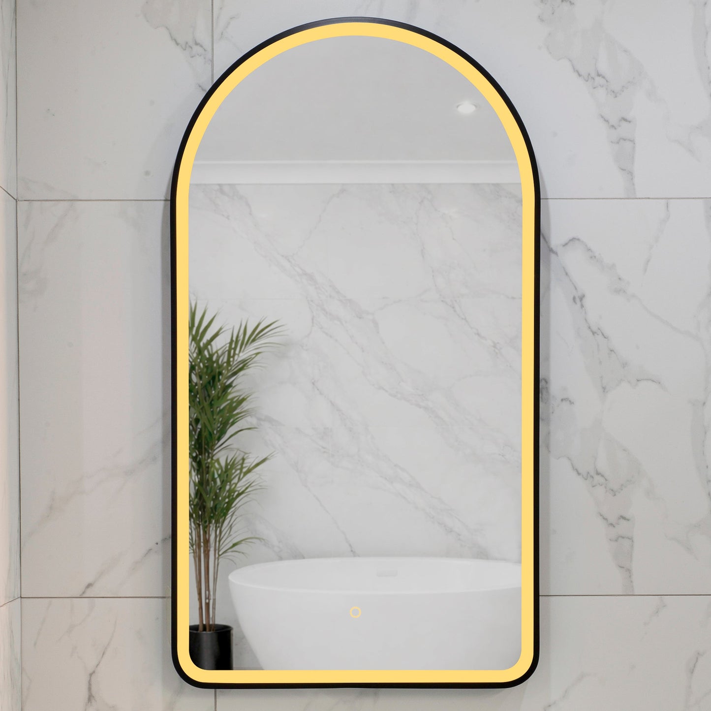 Arco Arch 550mm x 1000mm Frontlit LED Framed Mirror with Demister, Matte Black Frame