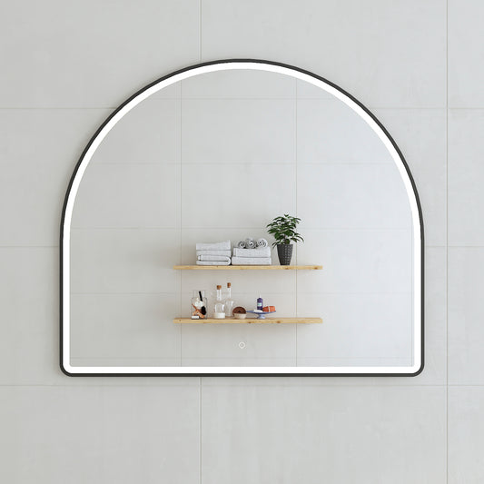 Arco Arch 1150mm x 1000mm Frontlit LED Framed Mirror in Matte Black with Demister