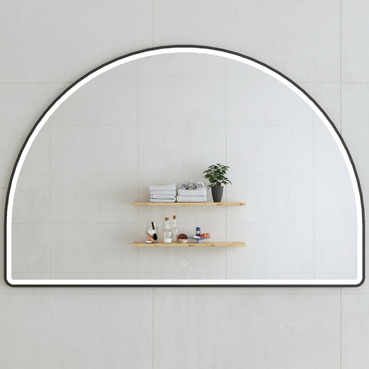 Arco Arch 1500mm x 1000mm Frontlit LED Framed Mirror in Matte Black with Demister