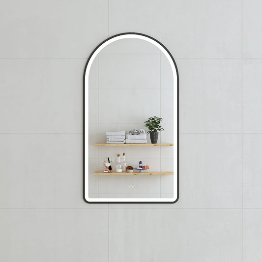 Arco Arch 500mm x 1000mm Frontlit LED Framed Mirror in Matte Black with Demister