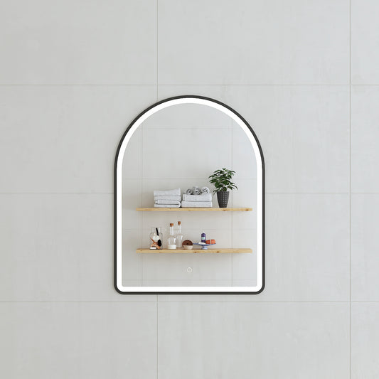 Arco Arch 600mm x 800mm Frontlit LED Framed Mirror in Matte Black with Demister