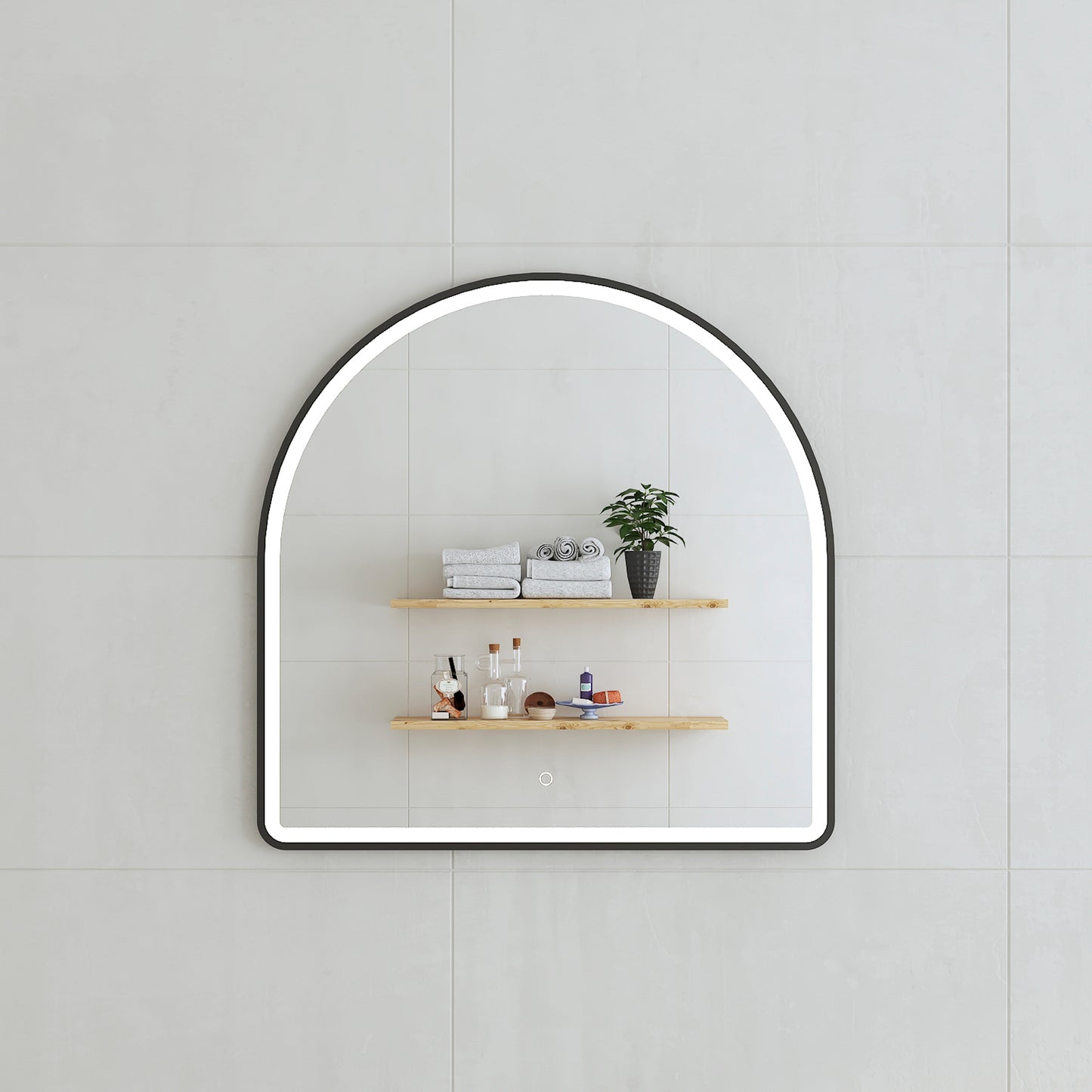 Arco Arch 800mm x 800mm Frontlit LED Framed Mirror in Matte Black with Demister