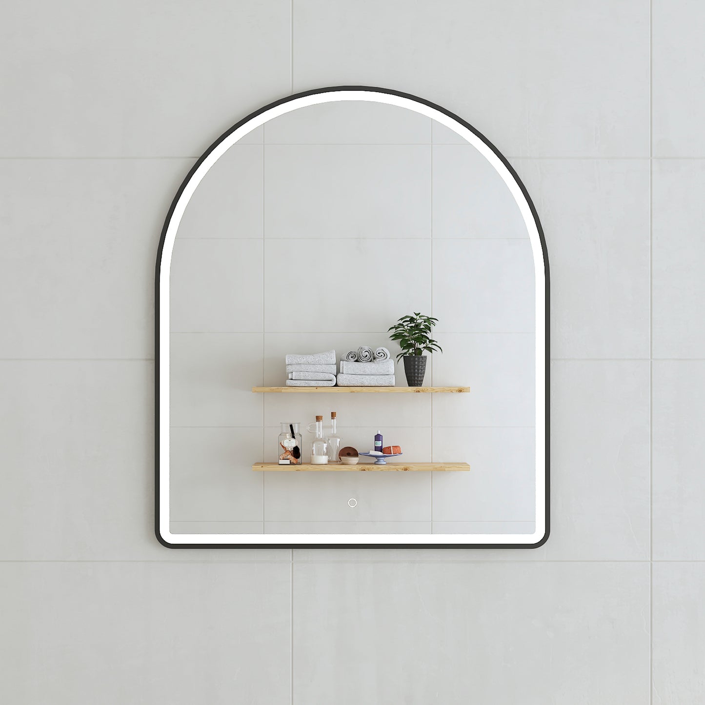Arco Arch 850mm x 1000mm Frontlit LED Framed Mirror in Matte Black with Demister