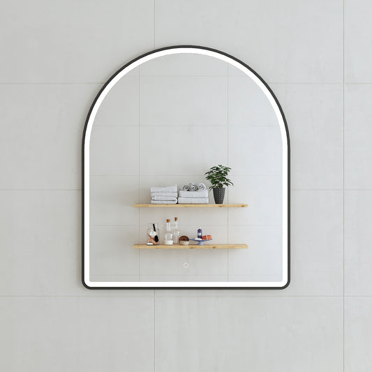 Arco Arch 850mm x 1000mm Frontlit LED Framed Mirror in Matte Black with Demister