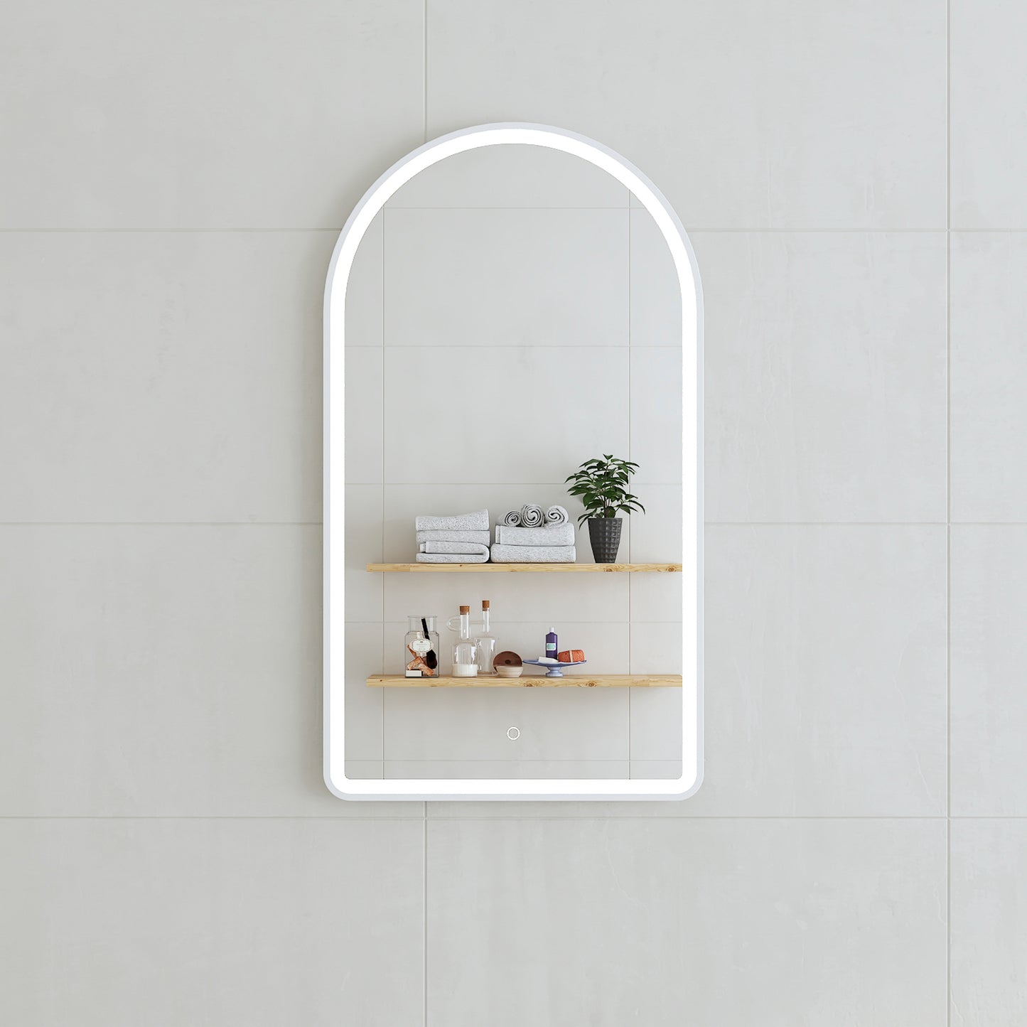 Arco Arch 500mm x 1000mm Frontlit LED Framed Mirror in Matte White with Demister