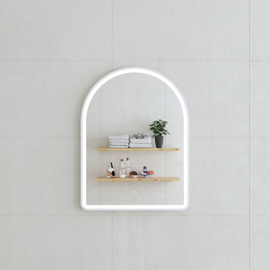 Arco Arch 600mm x 800mm Frontlit LED Framed Mirror in Matte White with Demister