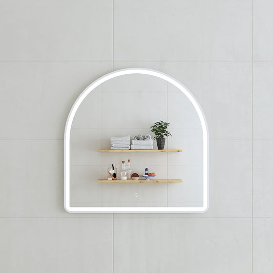 Arco Arch 800mm x 800mm Frontlit LED Framed Mirror in Matte White with Demister
