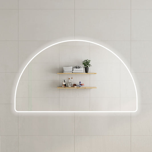 Arco Arch 1700mm x 1000mm Frontlit and Backlit LED Frameless Mirror with Frosted Glass Border and Demister
